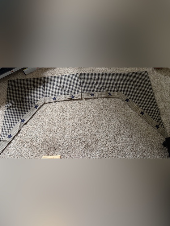 The Country Home Collection Other - Primitive Checkered Window Valance with Navy Star Trim - Home.